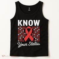 Know Your Status Red Ribbon And Hearts Hiv & Aids Awareness Tank Top thumb 2