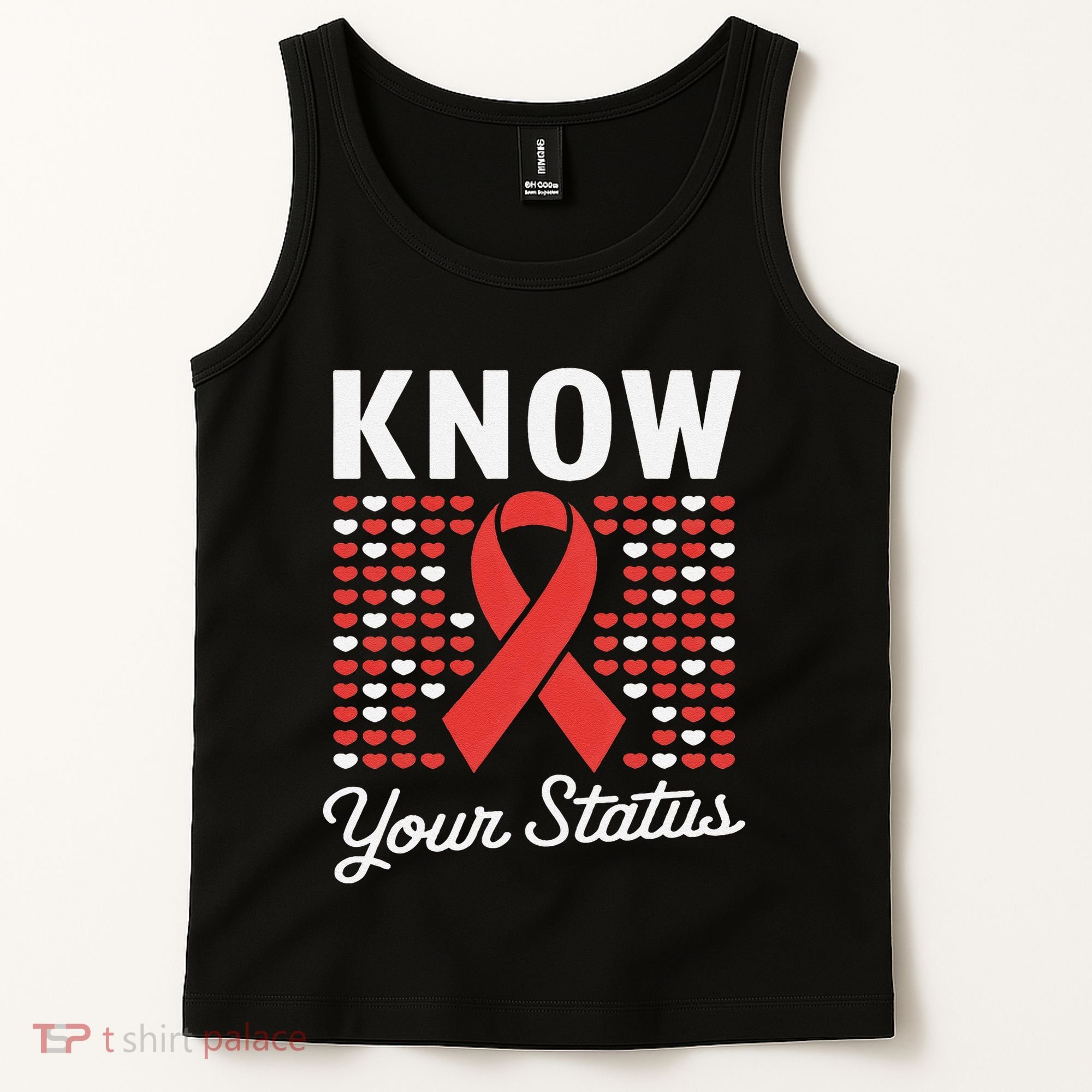 Know Your Status Red Ribbon And Hearts Hiv & Aids Awareness Tank Top