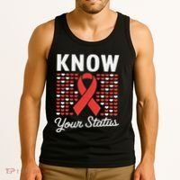 Know Your Status Red Ribbon And Hearts Hiv & Aids Awareness Tank Top thumb 3