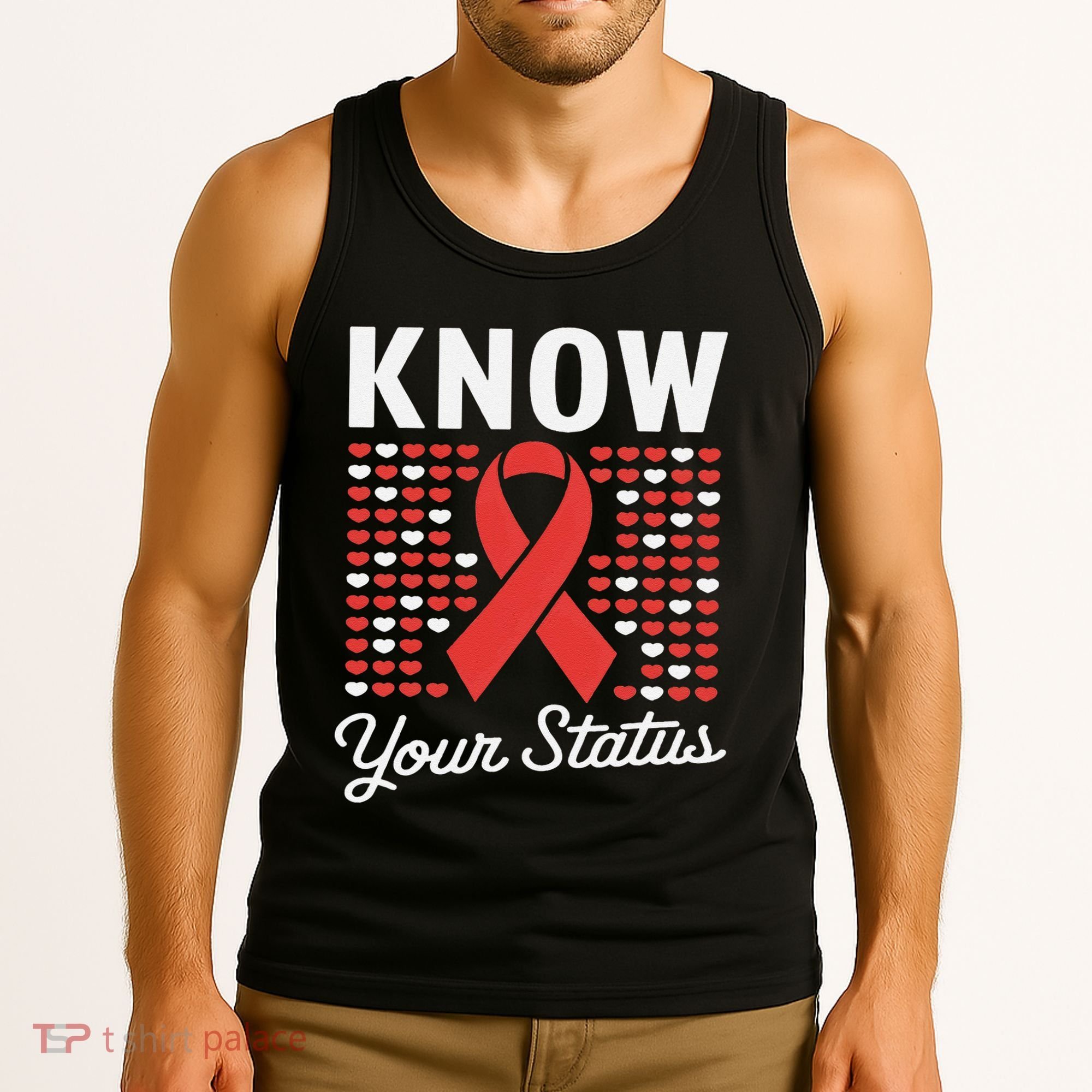 Know Your Status Red Ribbon And Hearts Hiv & Aids Awareness Tank Top