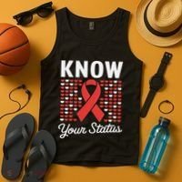 Know Your Status Red Ribbon And Hearts Hiv & Aids Awareness Tank Top thumb 4