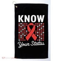 Know Your Status Red Ribbon And Hearts Hiv & Aids Awareness Golf Towel thumb 0