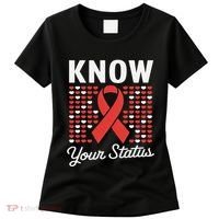 Know Your Status Red Ribbon And Hearts Hiv & Aids Awareness Women's T-Shirt thumb 0