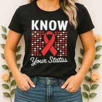 Know Your Status Red Ribbon And Hearts Hiv & Aids Awareness Women's T-Shirt thumb 2
