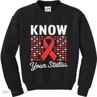 Know Your Status Red Ribbon And Hearts Hiv & Aids Awareness Kids Sweatshirt thumb 0