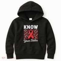 Know Your Status Red Ribbon And Hearts Hiv & Aids Awareness Kids Hoodie thumb 0
