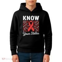 Know Your Status Red Ribbon And Hearts Hiv & Aids Awareness Kids Hoodie thumb 4