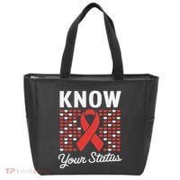 Know Your Status Red Ribbon And Hearts Hiv & Aids Awareness Tote Bag thumb 0