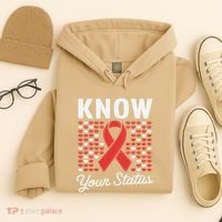 Know Your Status Red Ribbon And Hearts Hiv & Aids Awareness Hoodie thumb 4