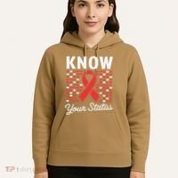 Know Your Status Red Ribbon And Hearts Hiv & Aids Awareness Hoodie thumb 5