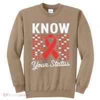Know Your Status Red Ribbon And Hearts Hiv & Aids Awareness Sweatshirt thumb 0