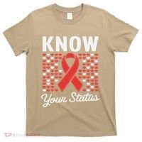 Know Your Status Red Ribbon And Hearts Hiv & Aids Awareness T-Shirt thumb 0