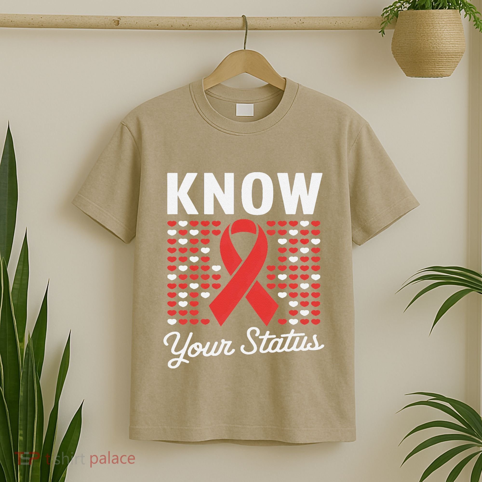 Know Your Status Red Ribbon And Hearts Hiv & Aids Awareness T-Shirt