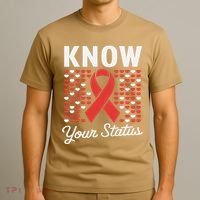 Know Your Status Red Ribbon And Hearts Hiv & Aids Awareness T-Shirt thumb 3