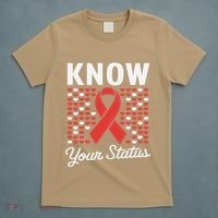 Know Your Status Red Ribbon And Hearts Hiv & Aids Awareness T-Shirt thumb 5