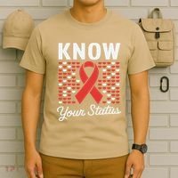 Know Your Status Red Ribbon And Hearts Hiv & Aids Awareness T-Shirt thumb 6
