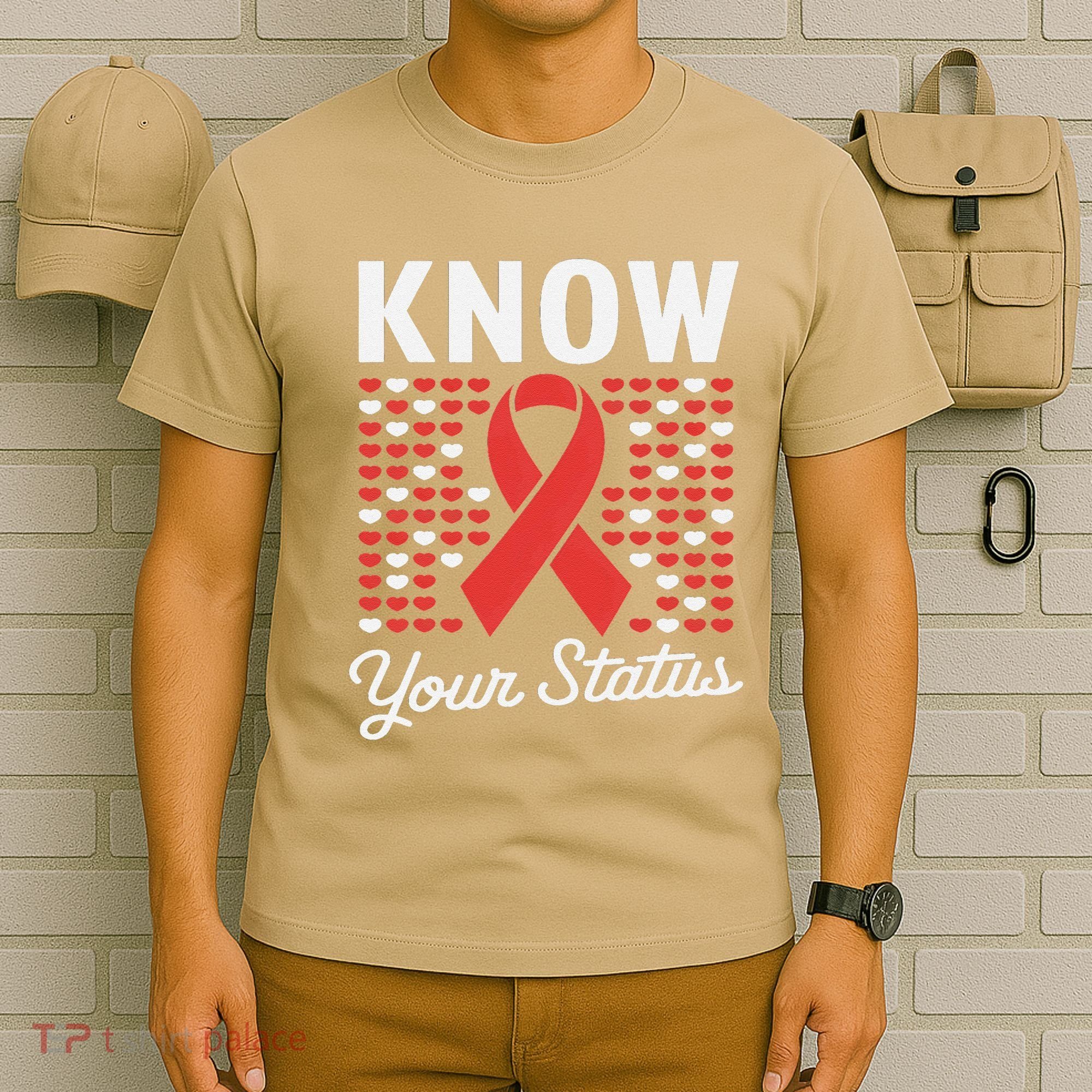 Know Your Status Red Ribbon And Hearts Hiv & Aids Awareness T-Shirt