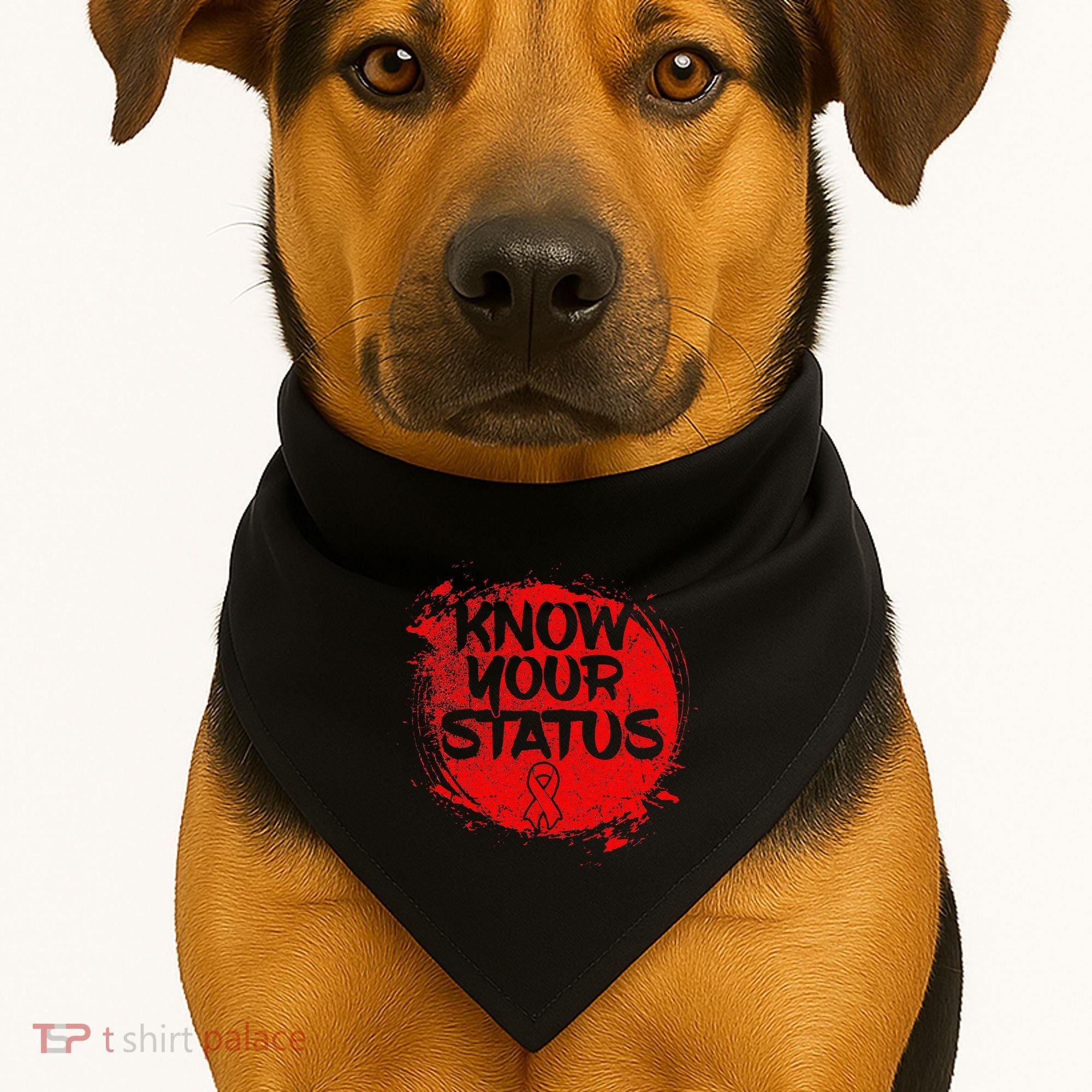 Know Your Status World Hiv Aids Awareness Day Red Ribbon USA-Made Doggie Bandana