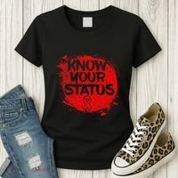 Know Your Status World Hiv Aids Awareness Day Red Ribbon Women's T-Shirt thumb 3