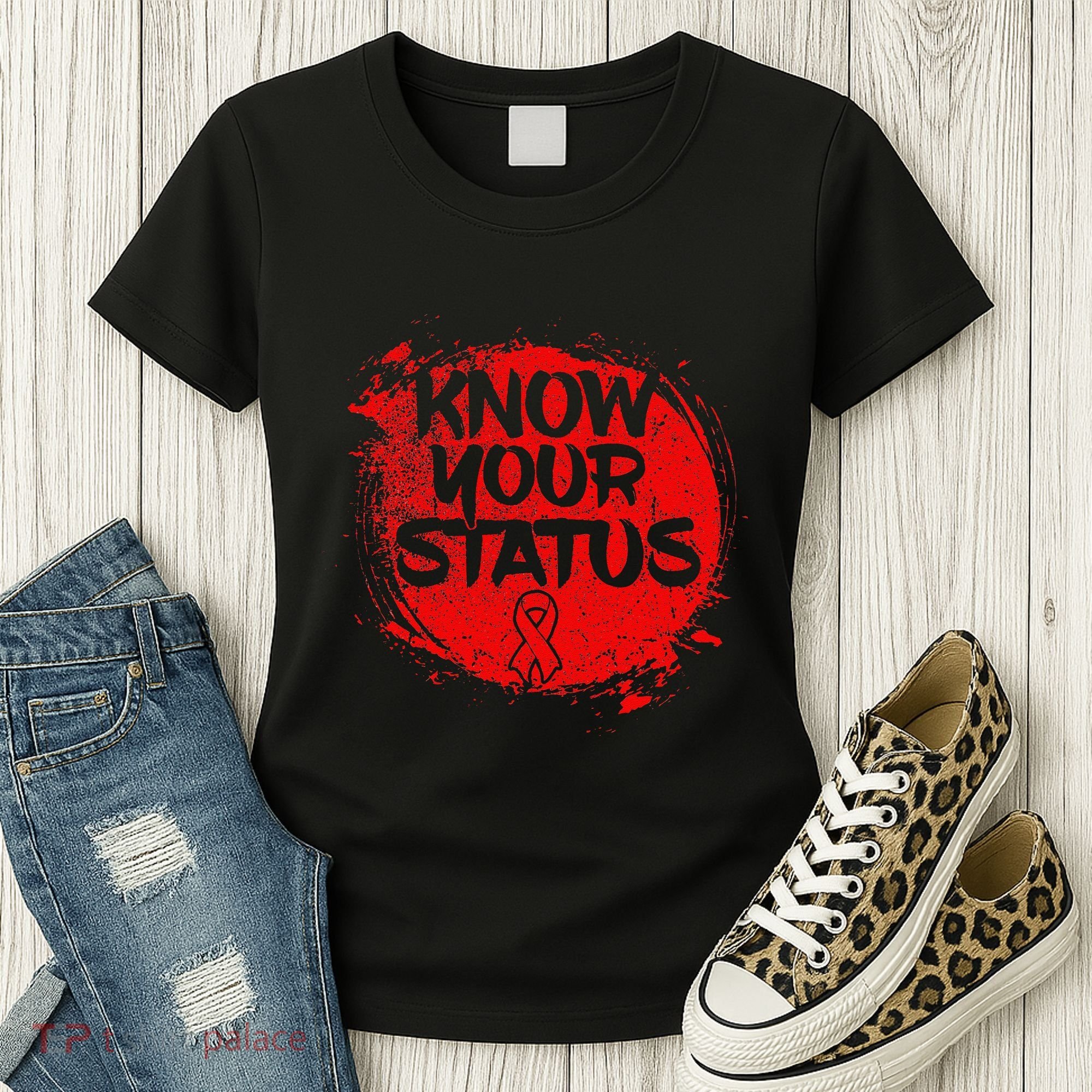 Know Your Status World Hiv Aids Awareness Day Red Ribbon Women's T-Shirt