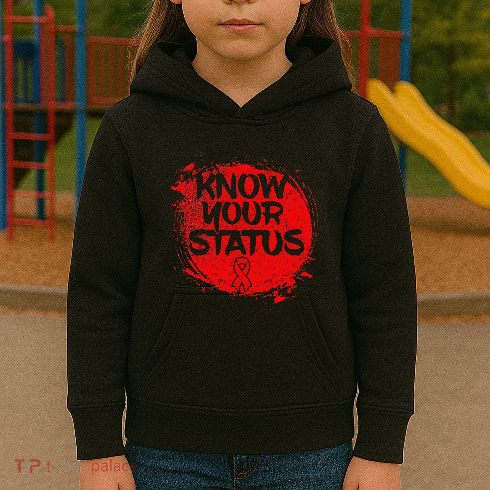 Know Your Status World Hiv Aids Awareness Day Red Ribbon Kids Hoodie