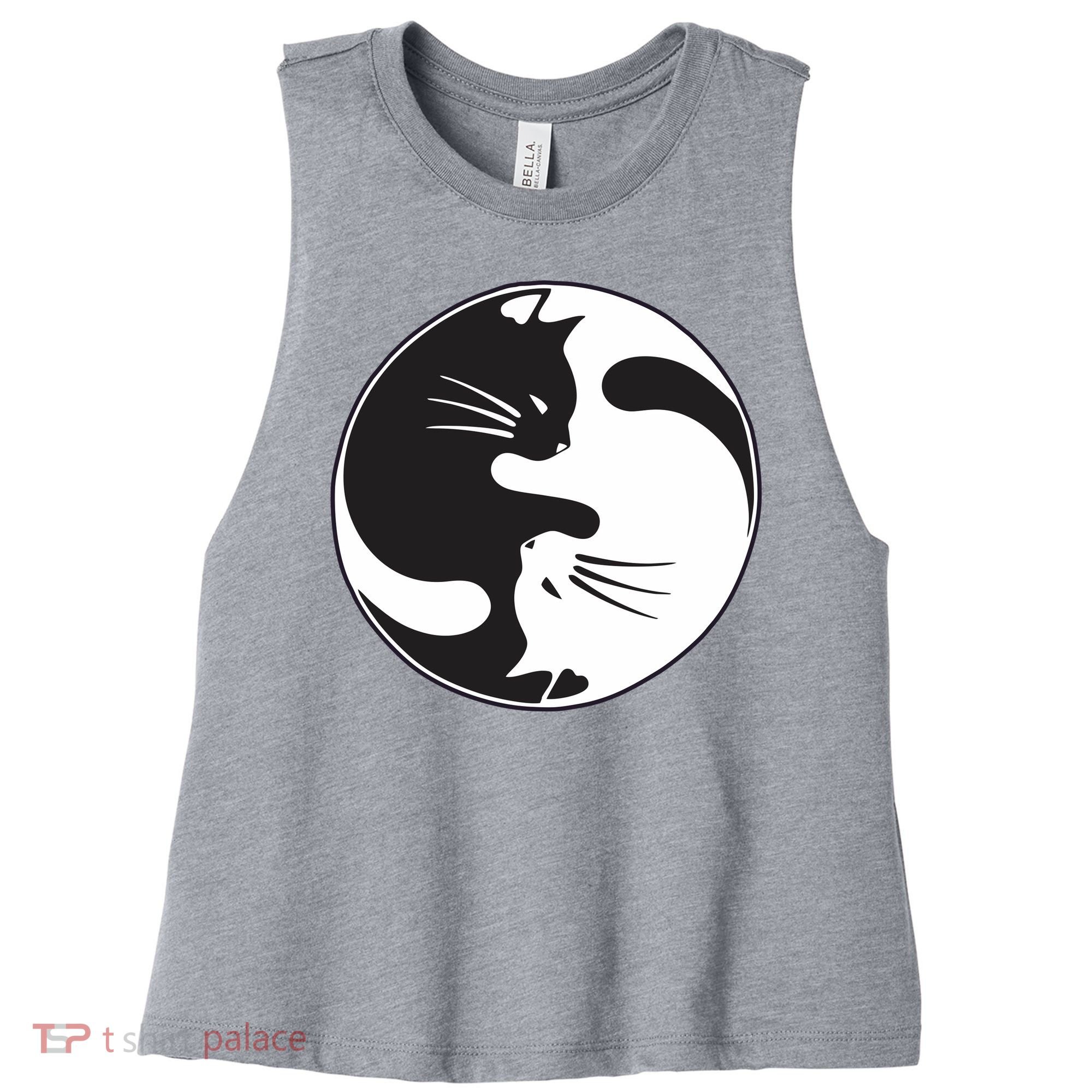 Kawaki Ying Yang Cat Women's Racerback Cropped Tank