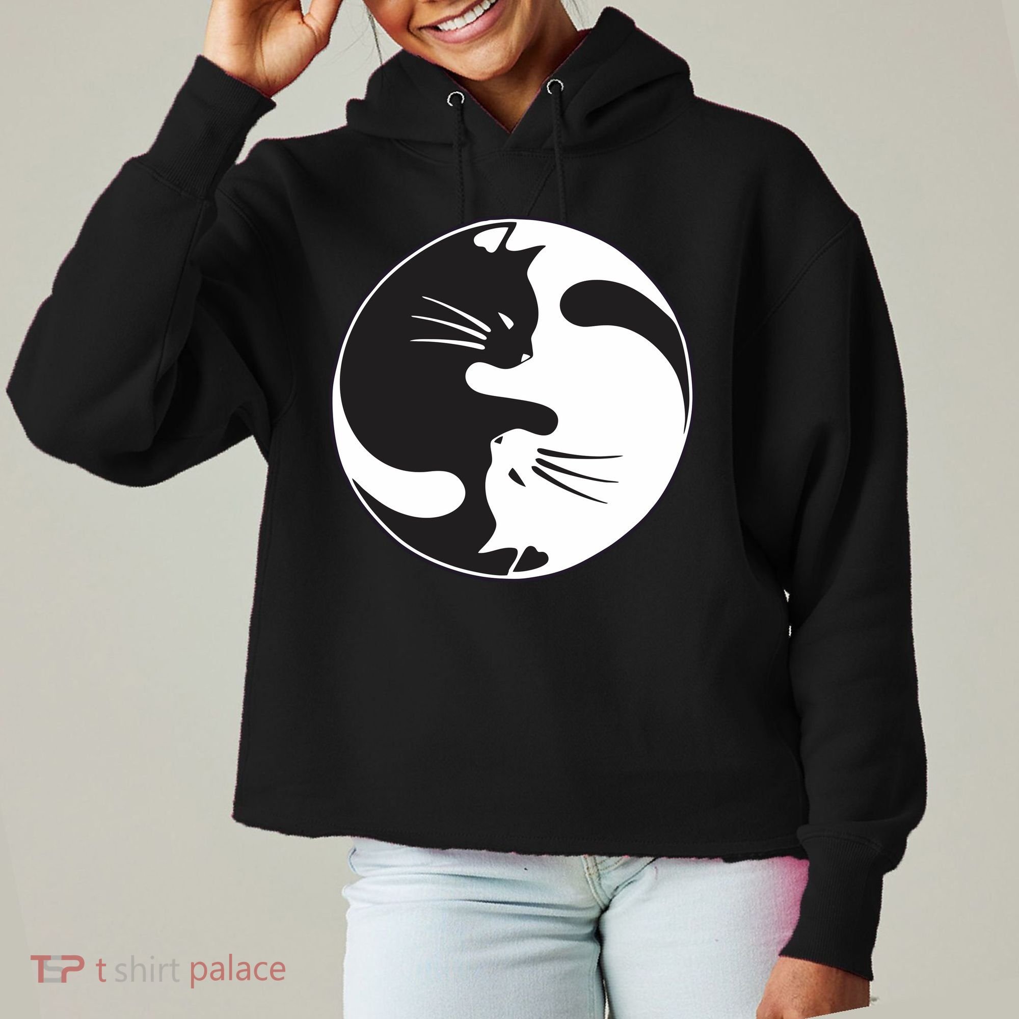 Kawaki Ying Yang Cat Ladies Heavyweight Boxy Pullover Hoodie
