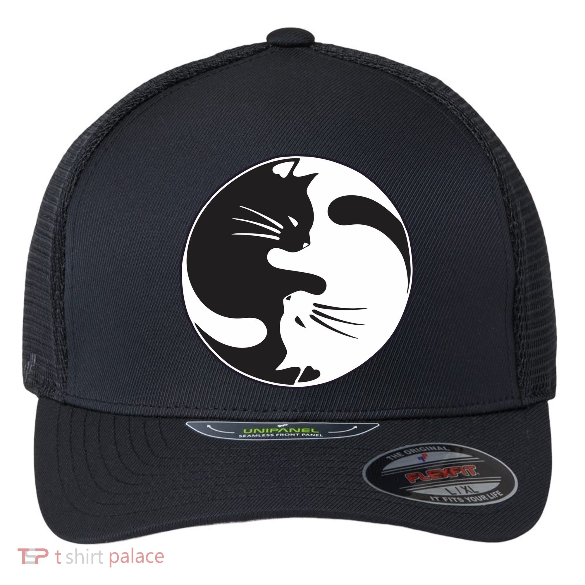 Kawaki Ying Yang Cat Flexfit Unipanel Trucker Cap
