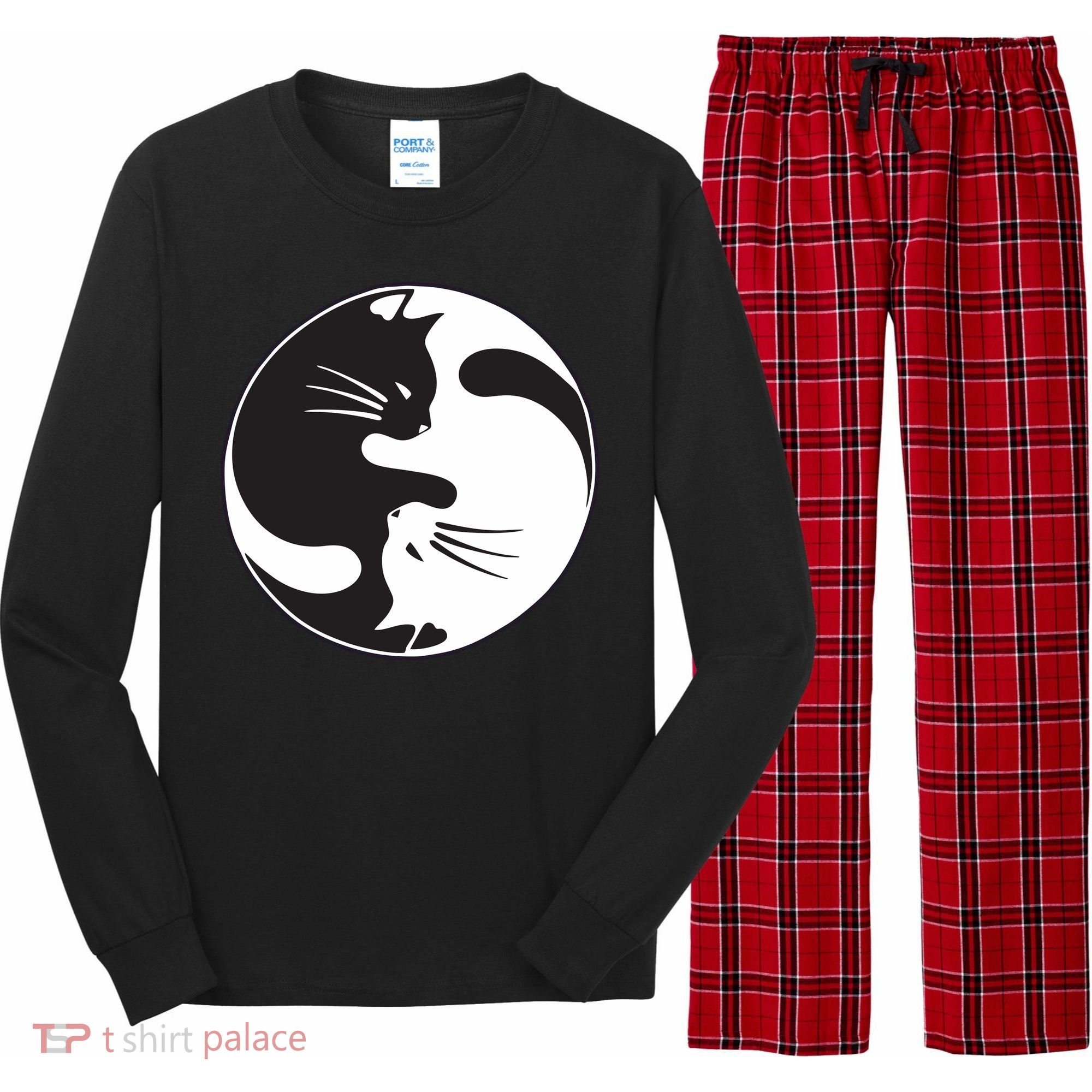 Kawaki Ying Yang Cat Long Sleeve Pajama Set
