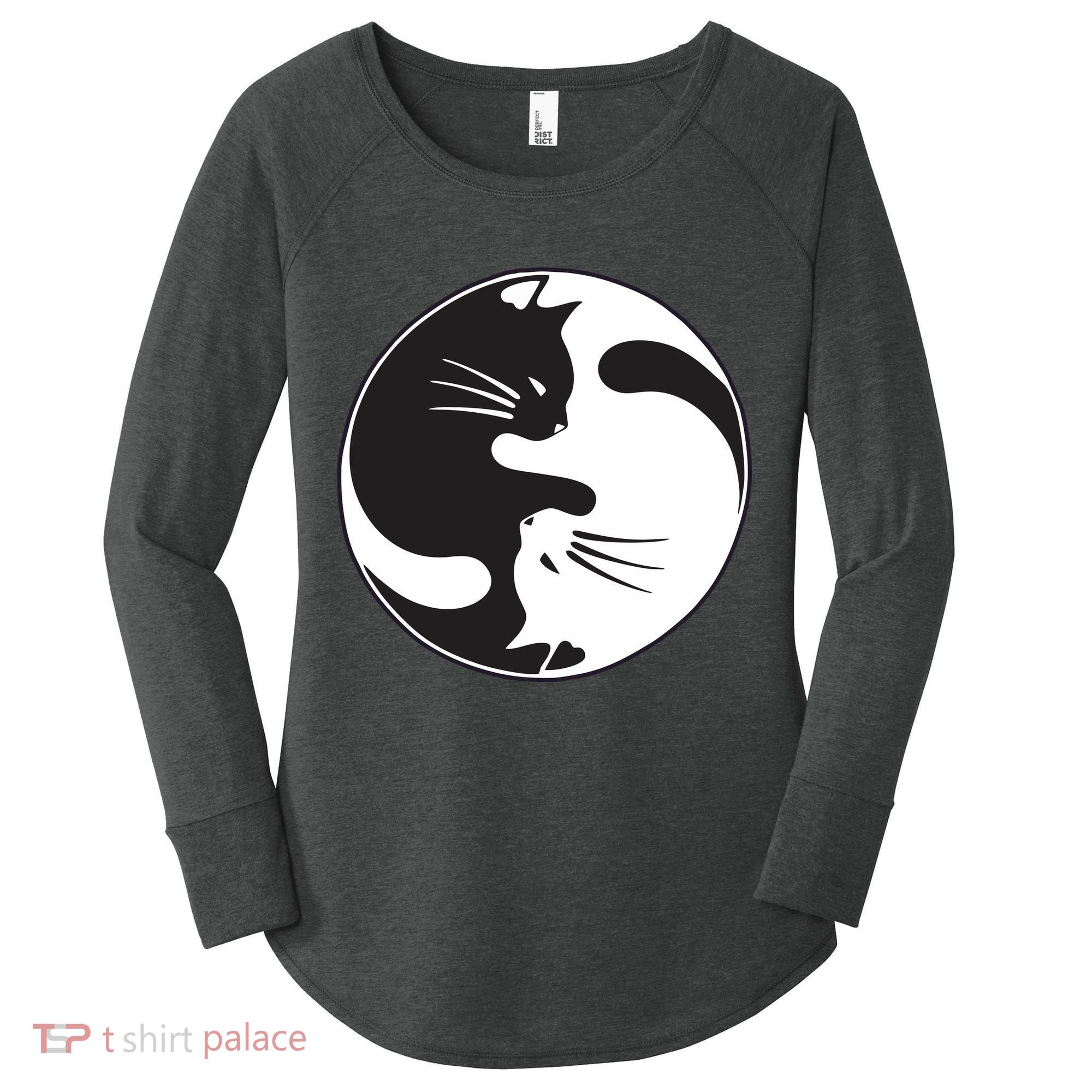 Kawaki Ying Yang Cat Women's Perfect Tri Tunic Long Sleeve Shirt