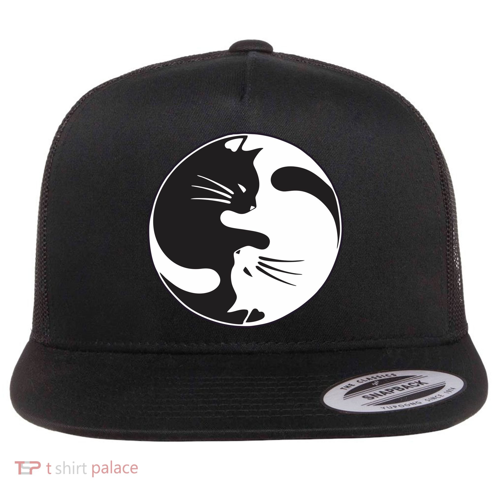 Kawaki Ying Yang Cat Flat Bill Trucker Hat