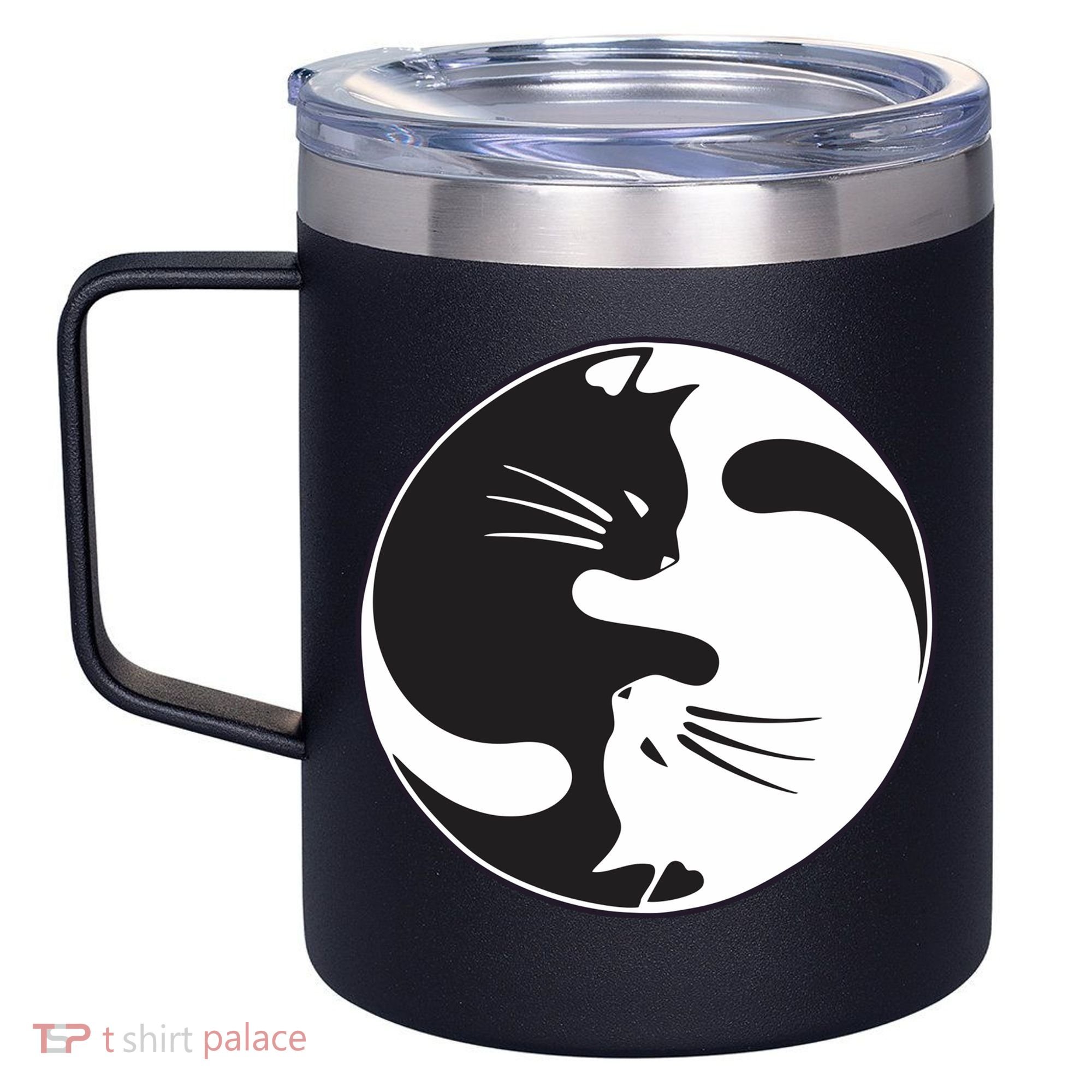 Kawaki Ying Yang Cat 12oz Stainless Steel Coffee Mug