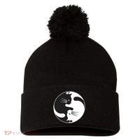 Kawaki Ying Yang Cat Pom Pom 12in Knit Beanie thumb 0