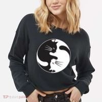 Kawaki Ying Yang Cat Cropped Pullover Crew thumb 2