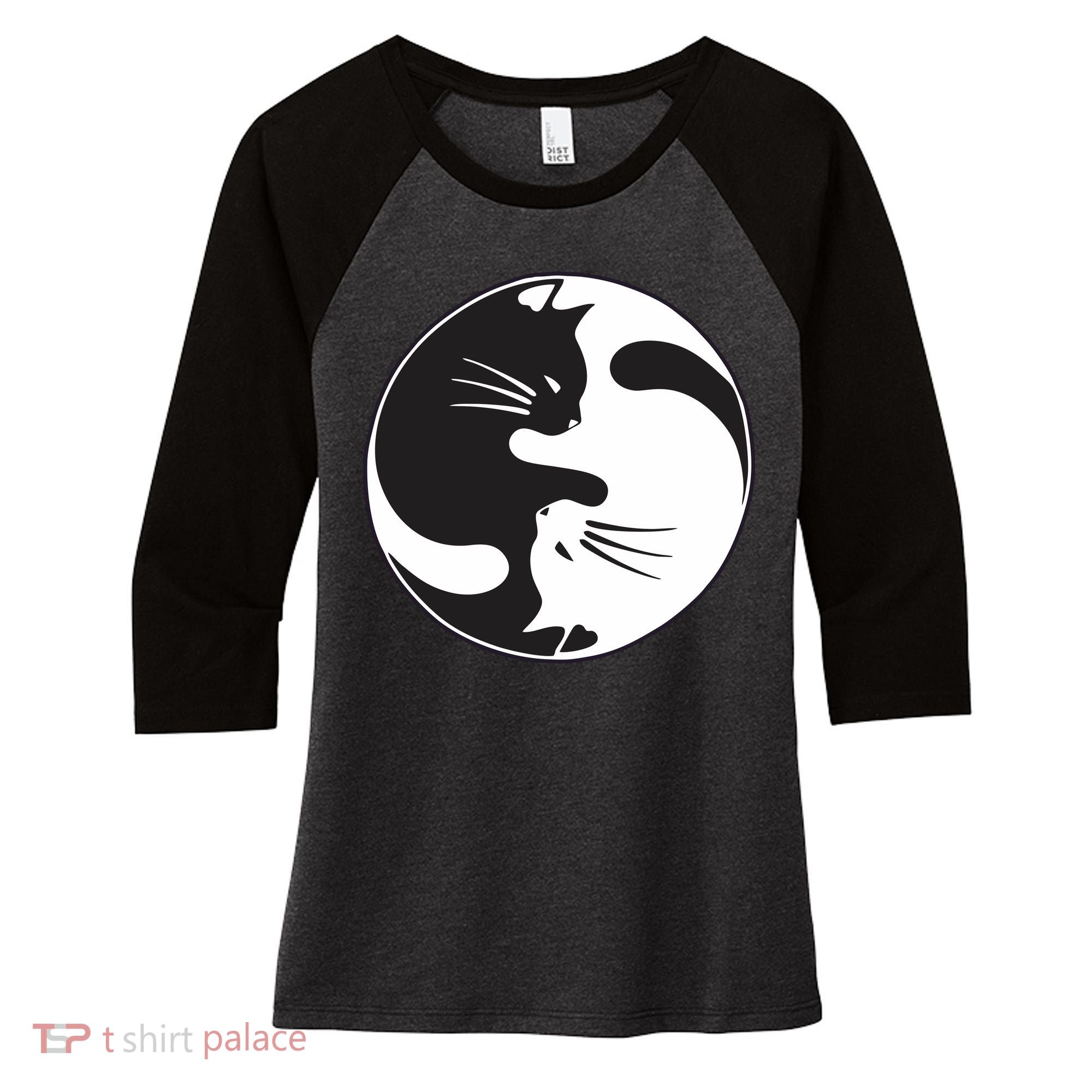 Kawaki Ying Yang Cat Women's Tri-Blend 3/4-Sleeve Raglan Shirt