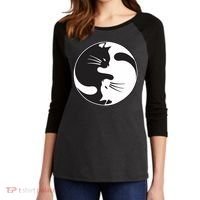Kawaki Ying Yang Cat Women's Tri-Blend 3/4-Sleeve Raglan Shirt thumb 2