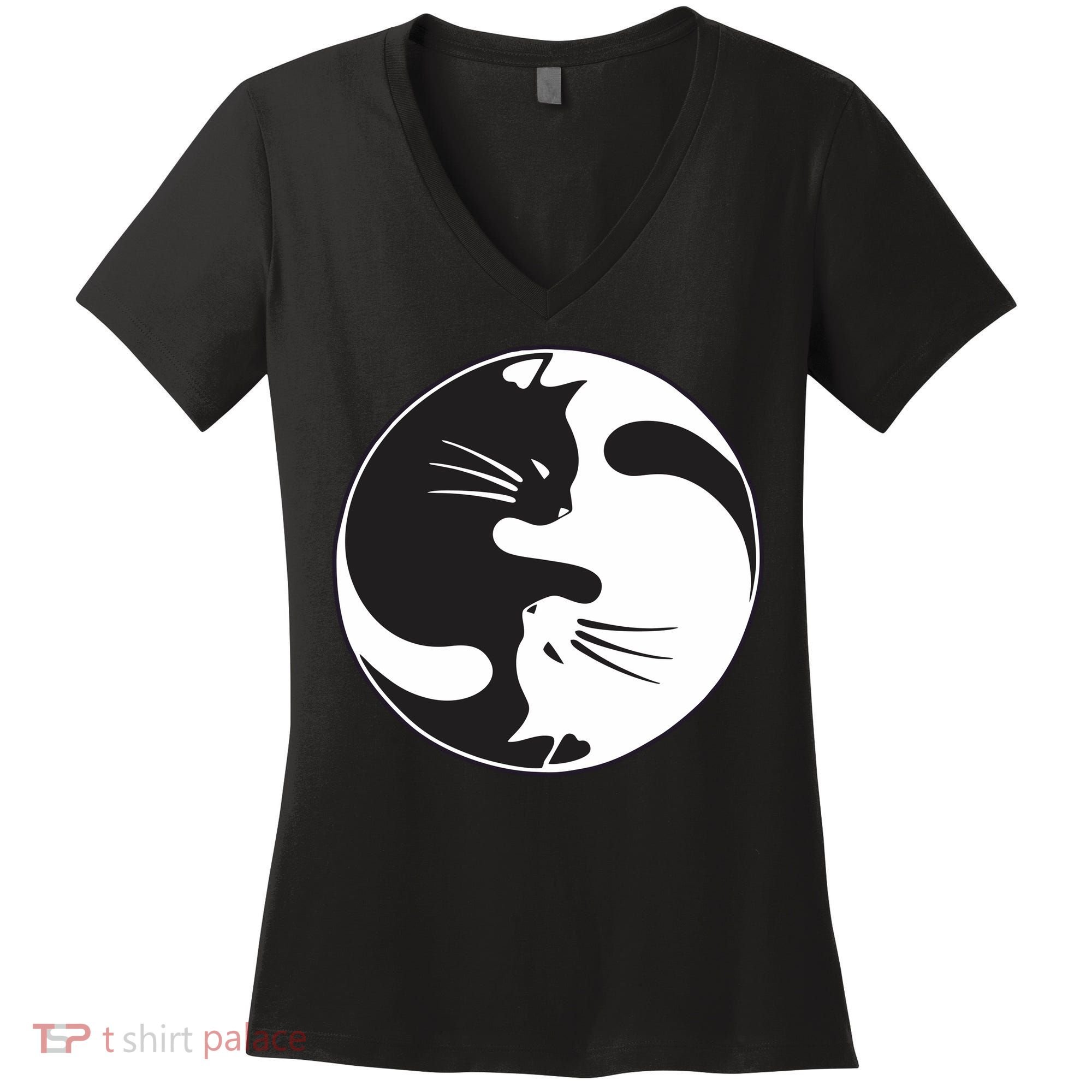 Kawaki Ying Yang Cat Women's V-Neck T-Shirt