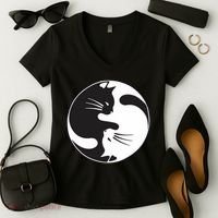 Kawaki Ying Yang Cat Women's V-Neck T-Shirt thumb 2