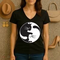 Kawaki Ying Yang Cat Women's V-Neck T-Shirt thumb 3