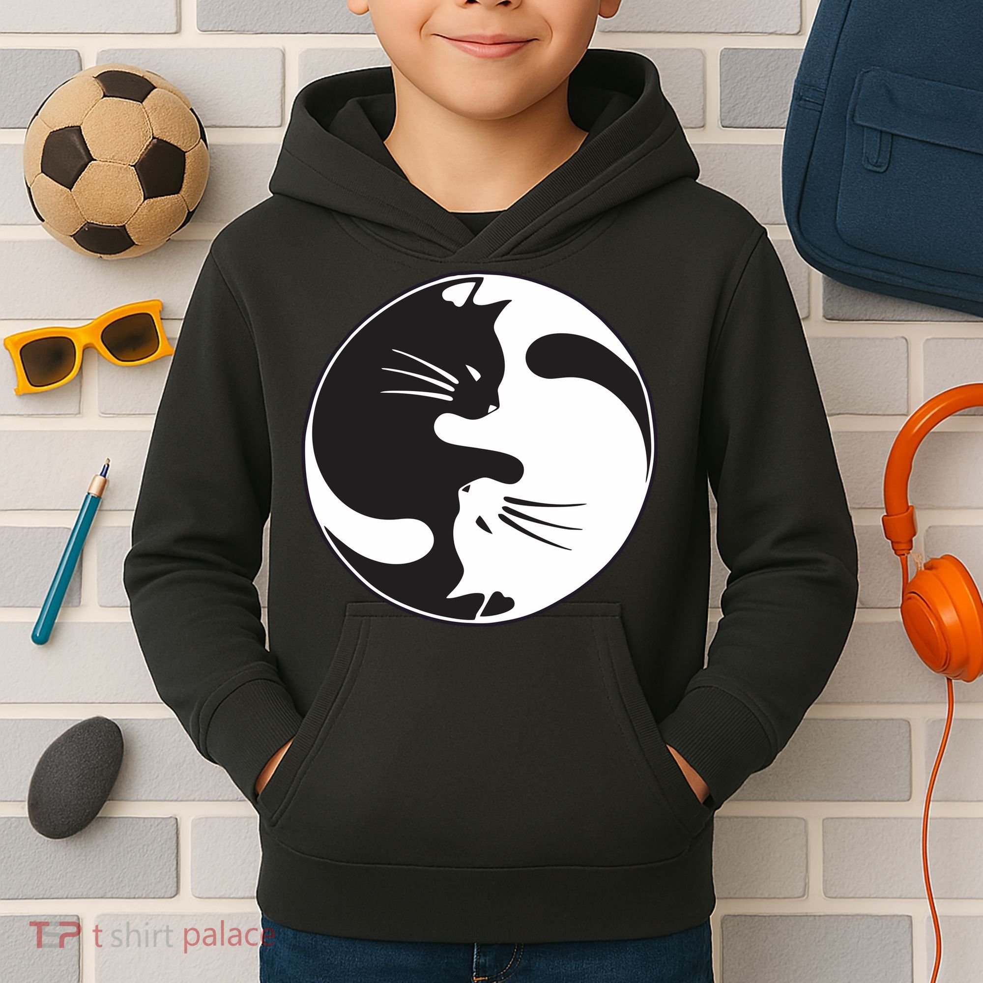 Kawaki Ying Yang Cat Kids Hoodie
