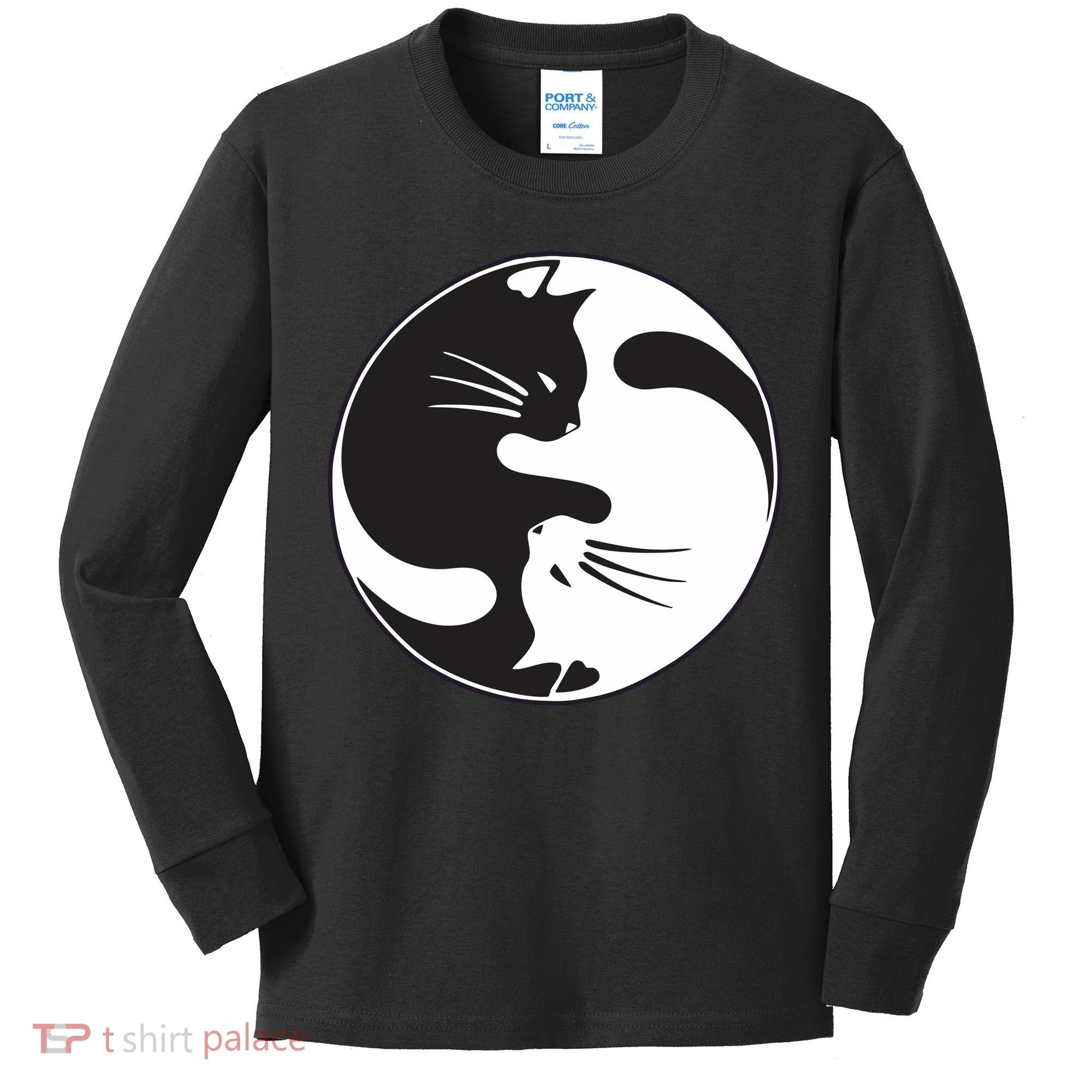 Kawaki Ying Yang Cat Kids Long Sleeve Shirt
