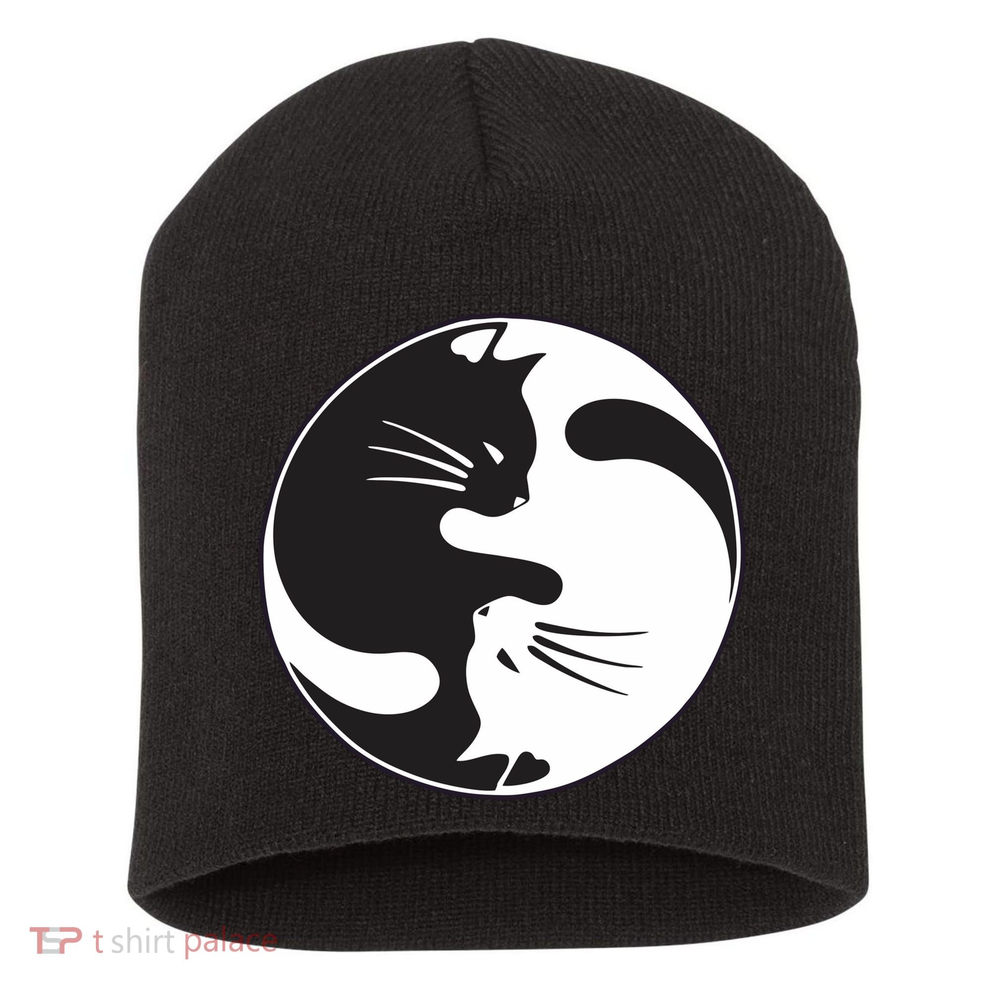 Kawaki Ying Yang Cat Short Acrylic Beanie
