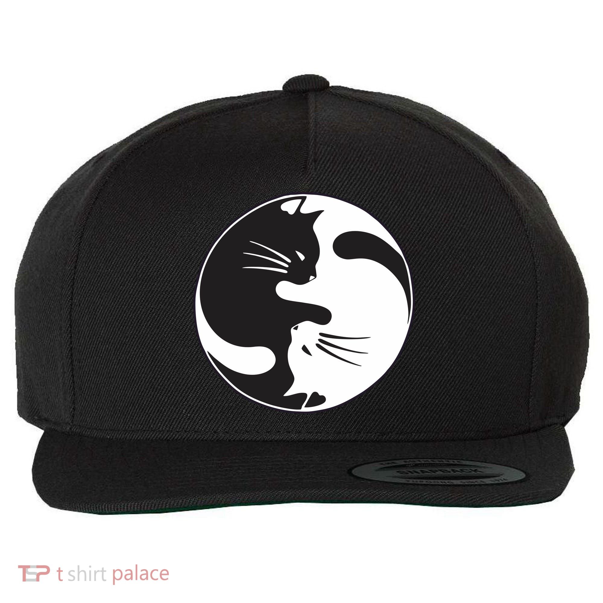Kawaki Ying Yang Cat Wool Snapback Cap