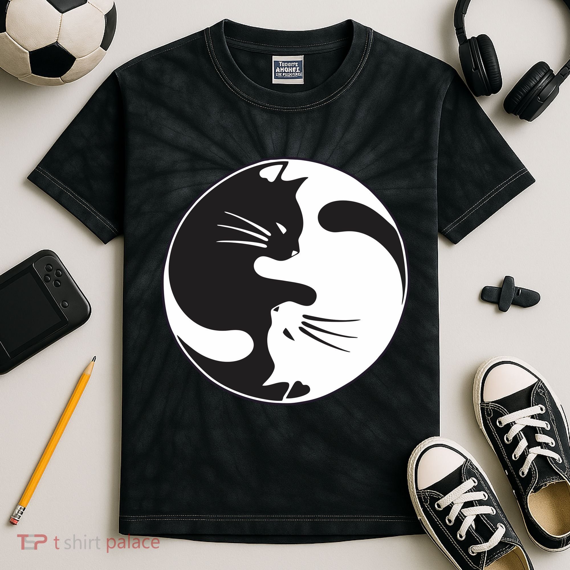 Kawaki Ying Yang Cat Kids Tie-Dye T-Shirt