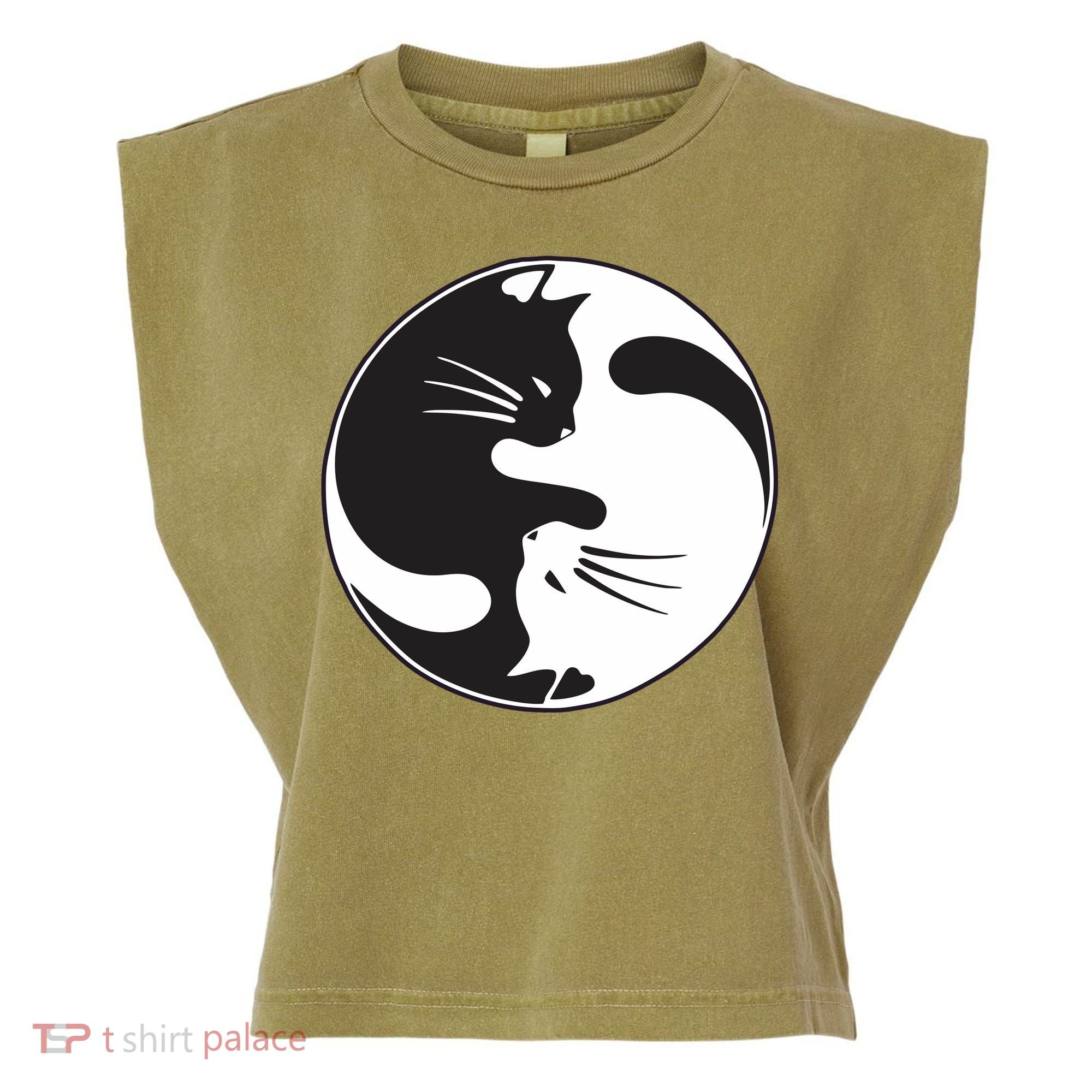 Kawaki Ying Yang Cat Garment-Dyed Women's Muscle Tee