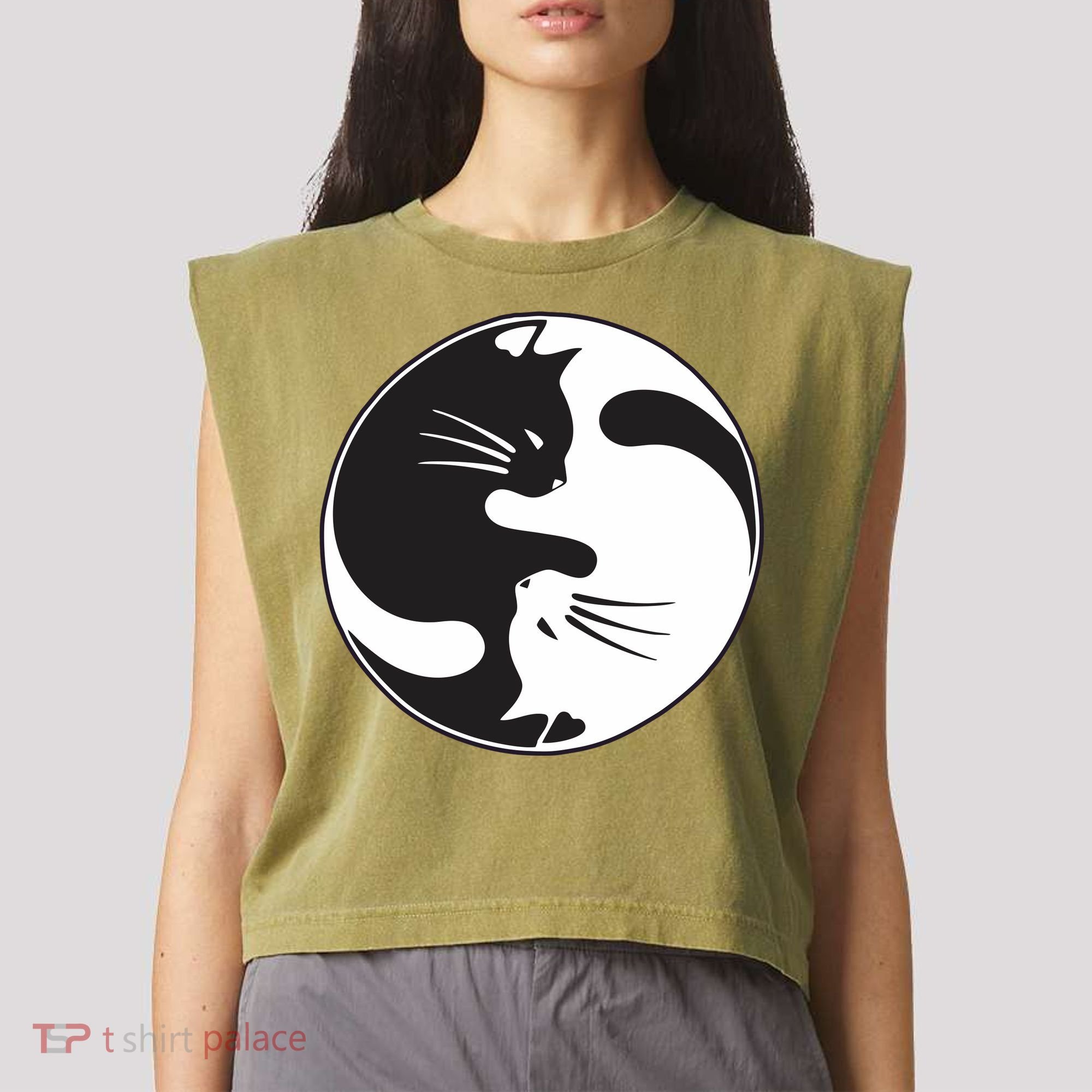 Kawaki Ying Yang Cat Garment-Dyed Women's Muscle Tee