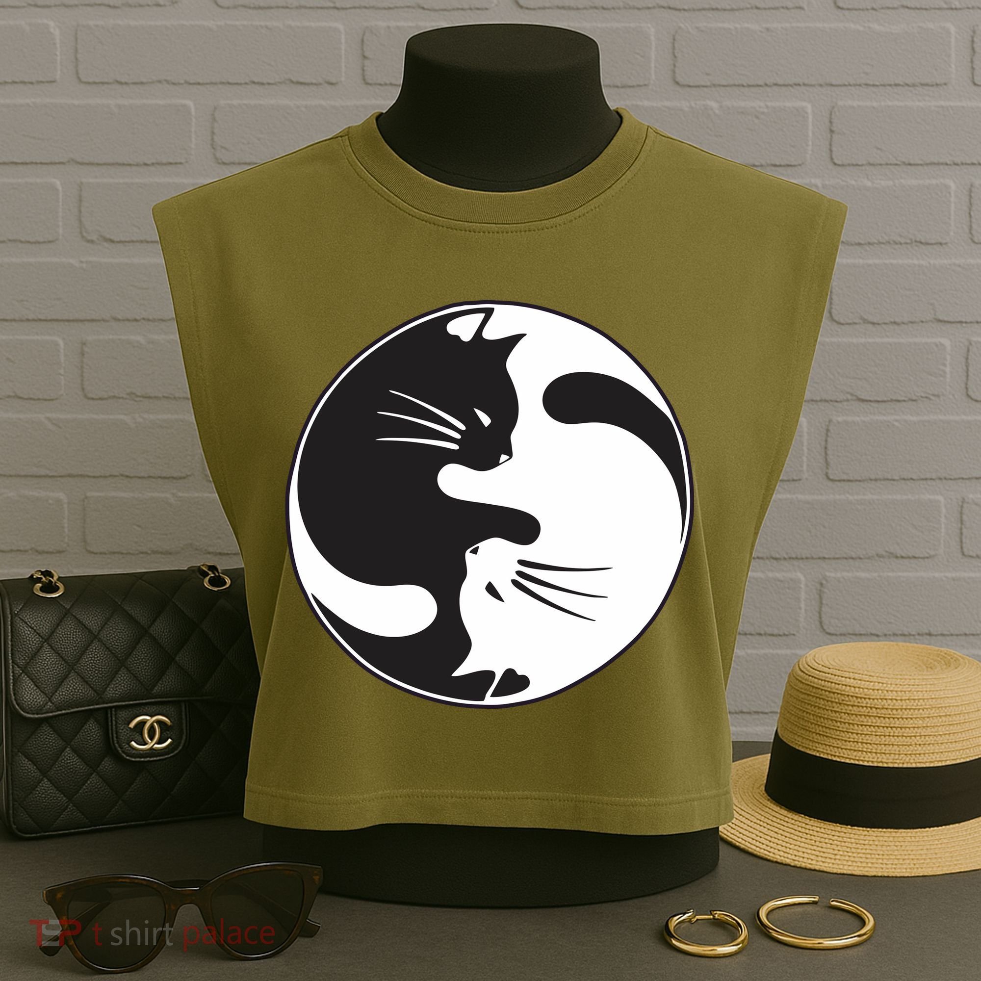 Kawaki Ying Yang Cat Garment-Dyed Women's Muscle Tee