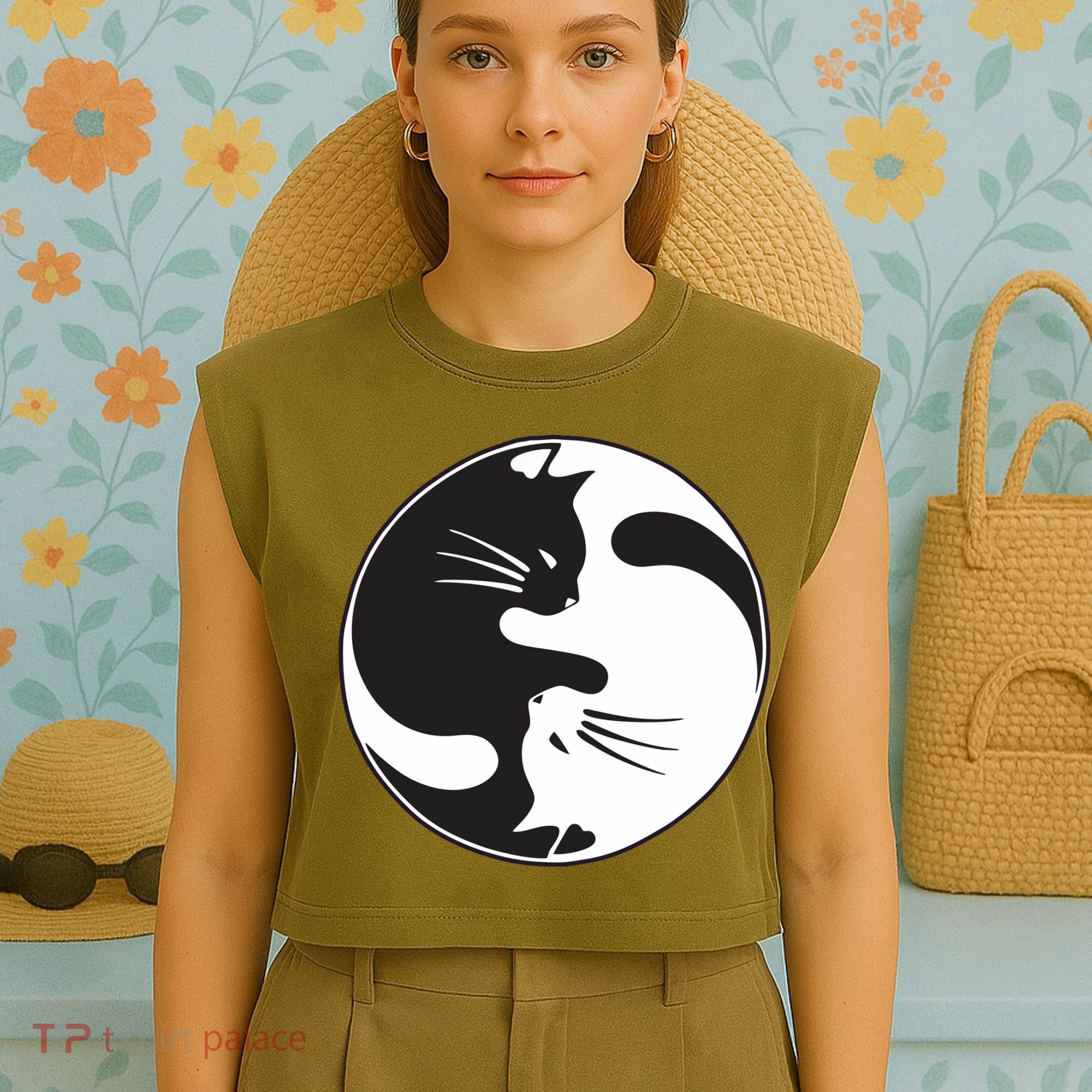 Kawaki Ying Yang Cat Garment-Dyed Women's Muscle Tee