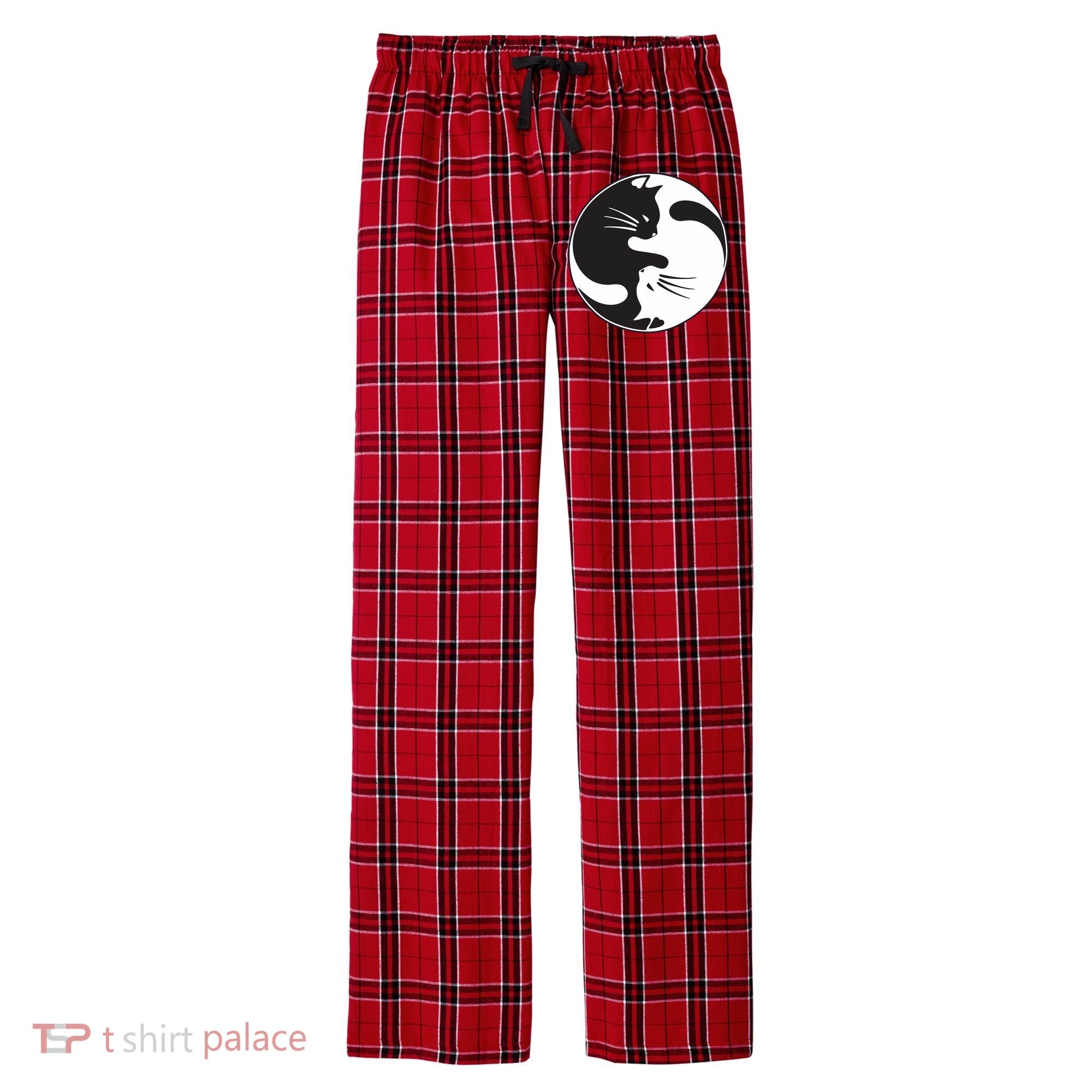 Kawaki Ying Yang Cat Men's Flannel Plaid Pajama Pants