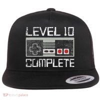 Level 10 Complete 10 Year 10th Wedding Anniversary For Him Flat Bill Trucker Hat thumb 0